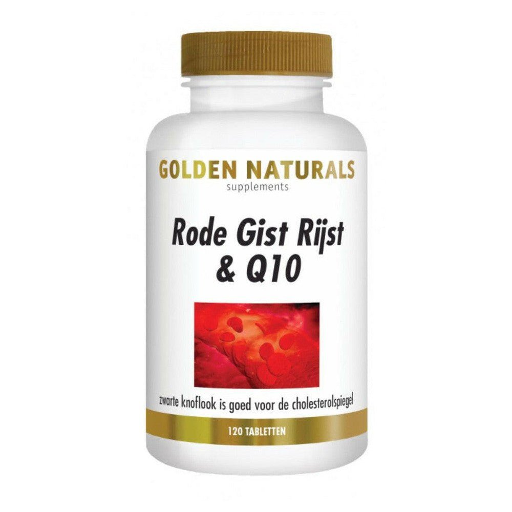 Golden Naturals Rode Gist Rijst & Q10 supplementen met zwarte knoflook, 120 tabletten voor cholesterol