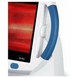 Sanitas infraroodlamp close-up met rood gloeiend paneel en blauwe handgrepen