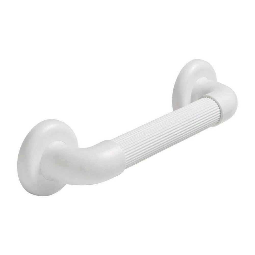 Schuine weergave van witte wandbeugel met geribbelde ABS-greep