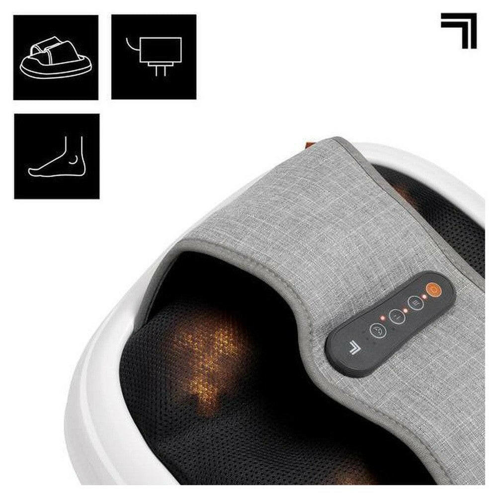Detail van bedieningspaneel en warmte-effect op Sharper Image voetmassage-apparaat