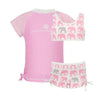 Snapper Rock kinder-UV-set met roze shirt, olifantendessin en broekjes met witte strikken