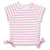 Snapper Rock UV-zwemshirt voor kinderen met korte mouwen, wit met roze strepen en aanpasbare pasvorm