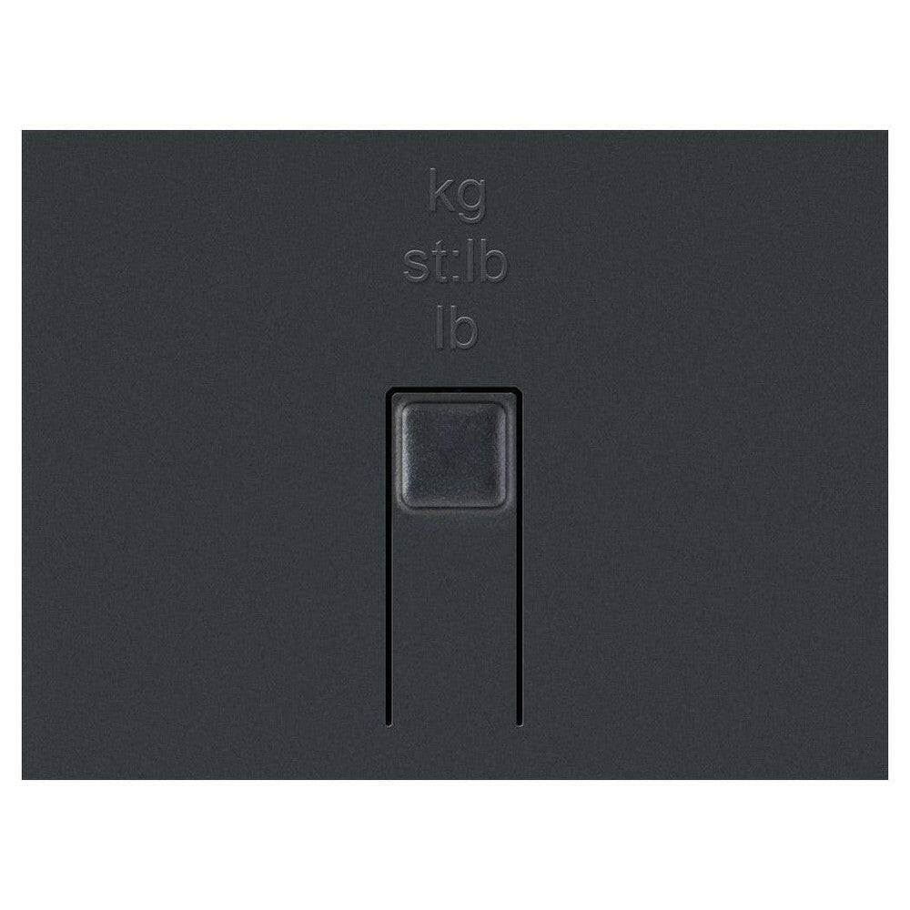 Onderzijde donkergrijze weegschaal met eenheidsknop kg lb