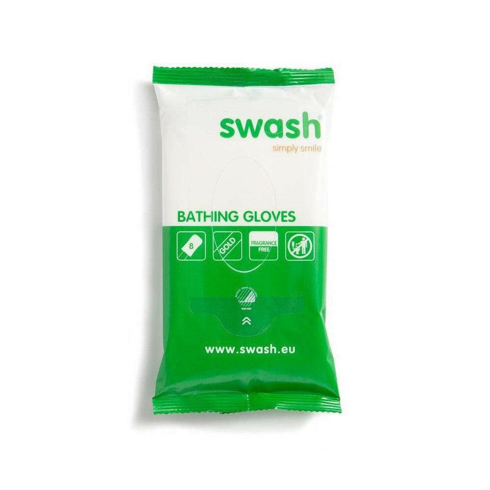 Gesloten verpakking van 8 ongeparfumeerde Swash washandjes