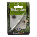 TravelSafe Safe2Travel Tickpicker zilveren RVS tekentang op verpakking voor het verwijderen van teken en nimfen