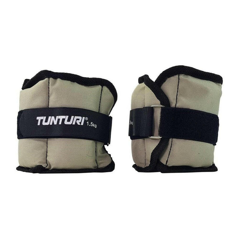 Set van twee Tunturi gewichtsmanchetten lichtgroen 1.5kg met metalen gespen voor training