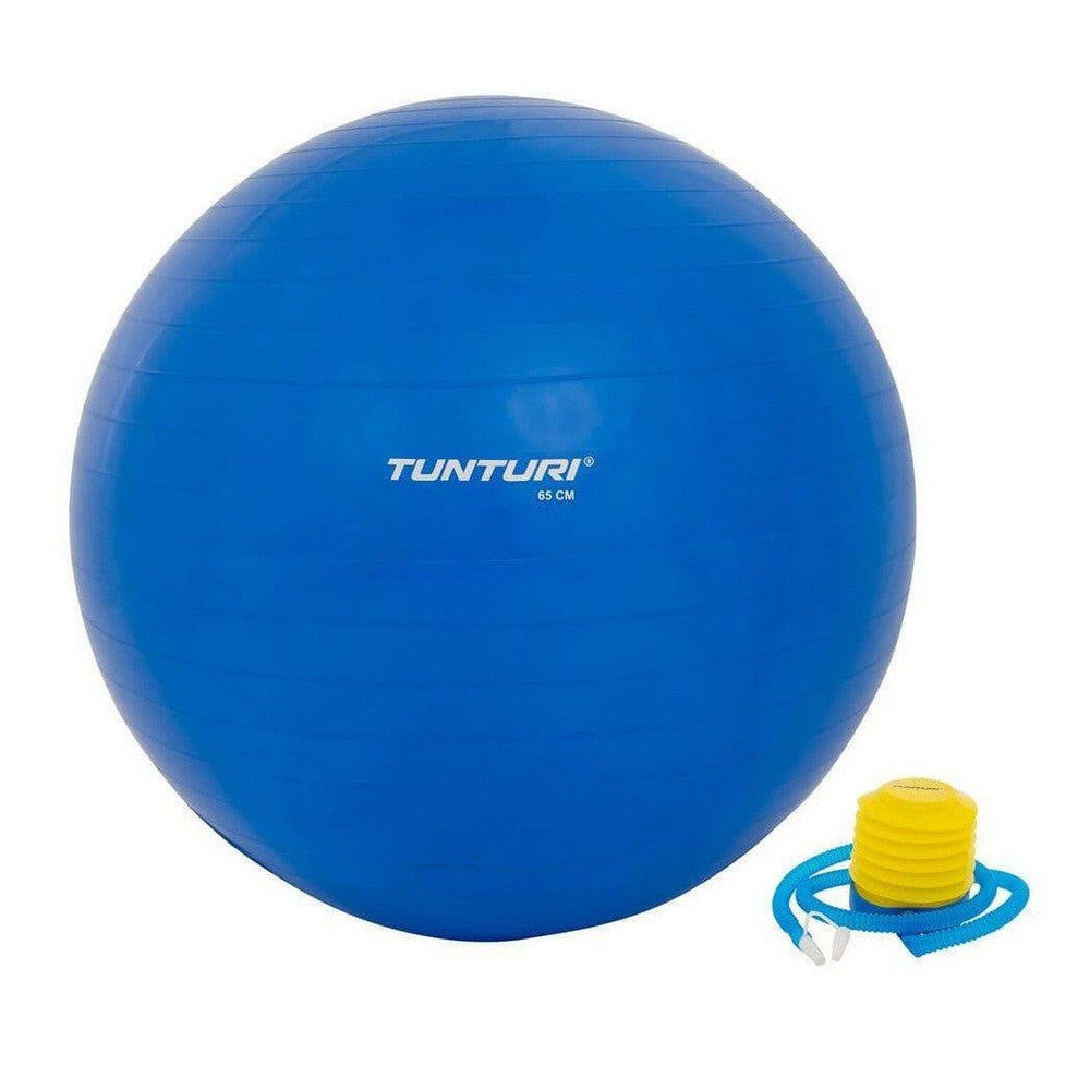 Tunturi blauwe gymbal 65 cm met gele pomp en ribbelstructuur
