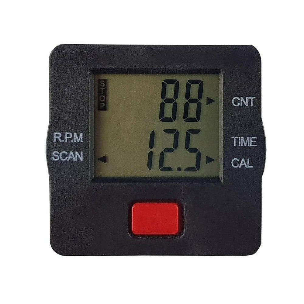 Digitale computer Tunturi met labels RPM, SCAN en TIME