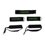 Tunturi weerstandstrainingset accessoires: zwarte handvatten, riem en banden met metalen ringen