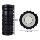 Technische afbeelding zwarte Tunturi foamroller met afmetingen 33x14 cm