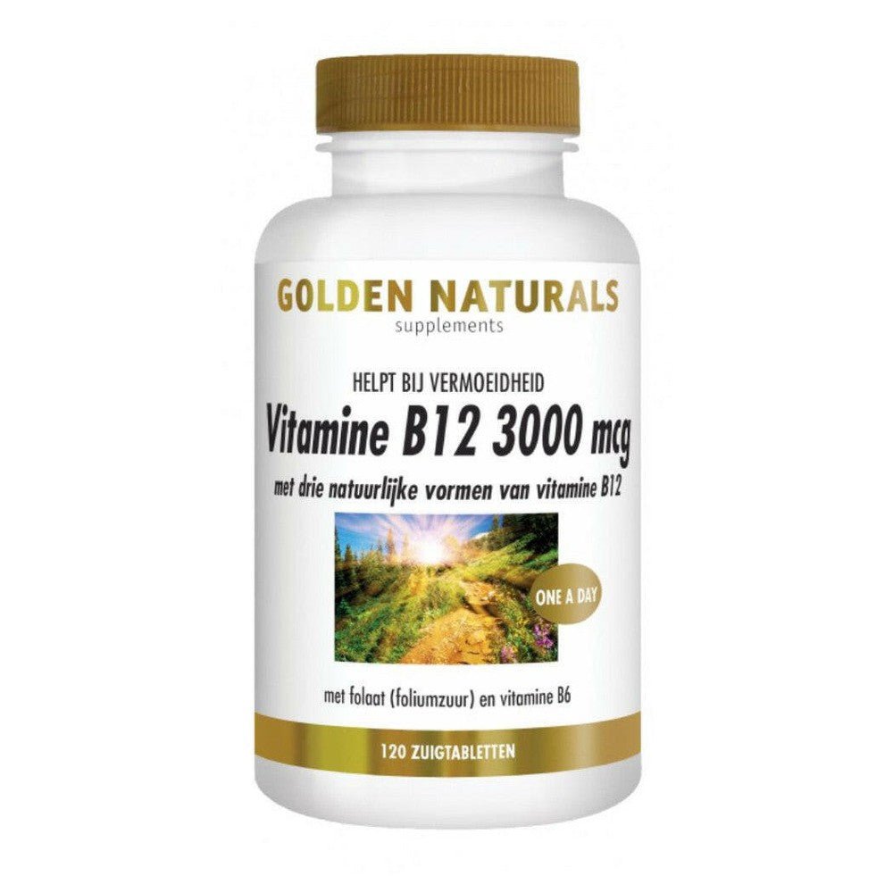Golden Naturals Vitamine B12 3000 mcg zuigtabletten 120 stuks tegen vermoeidheid