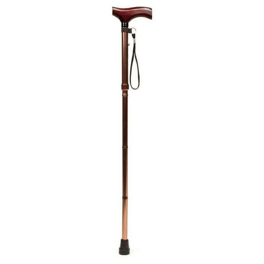 Vitility opvouwbare wandelstok brons met houten T-handvat en verstelbare lengte