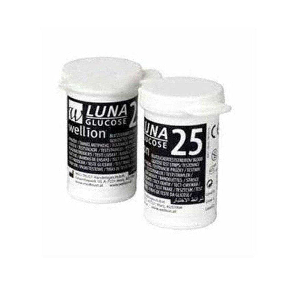 Twee potjes Wellion Luna glucose teststrips van 25 stuks elk