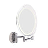 Close-up van ronde Lanaform spiegel met LED-verlichting en chroombevestiging