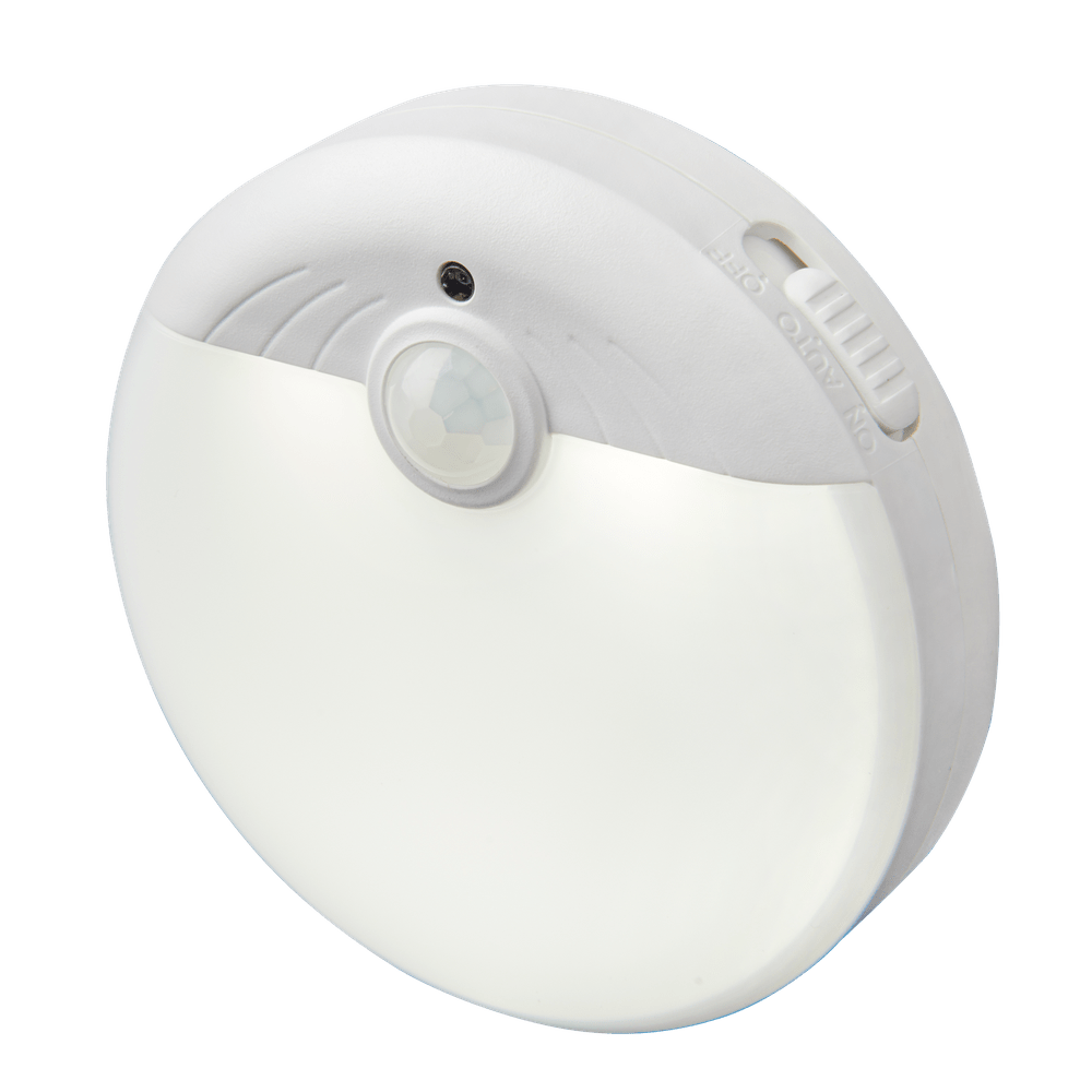 Witte ronde SecuCare nachtlamp met drie standen schakelaar en bewegingssensor