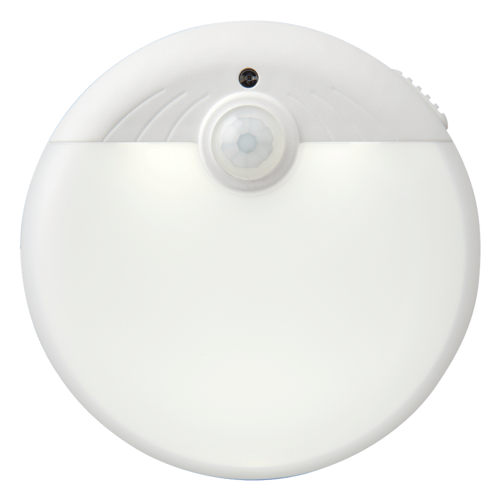 Symmetrische witte LED-nachtlamp met bewegingssensor en gladde onderkant
