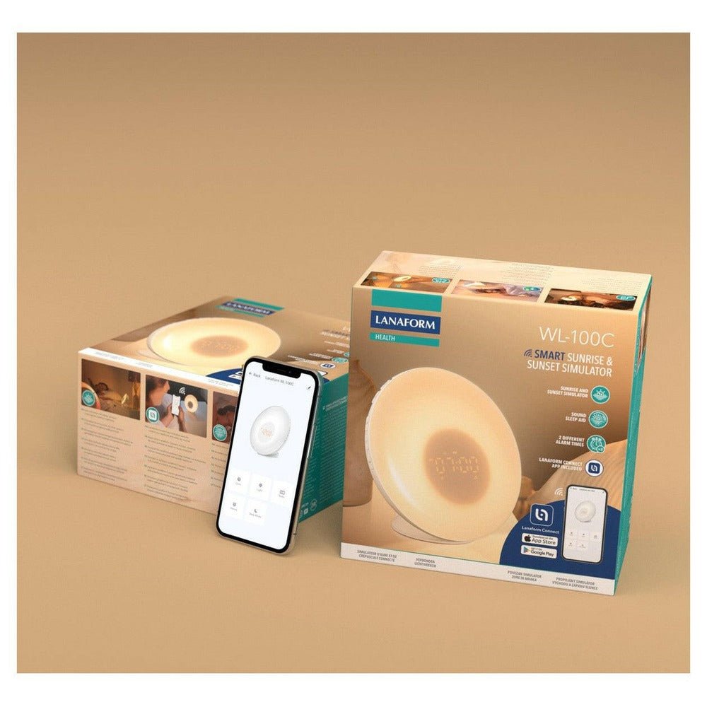 Verpakking Lanaform WL-100C lichtwekker met smartphone app interface