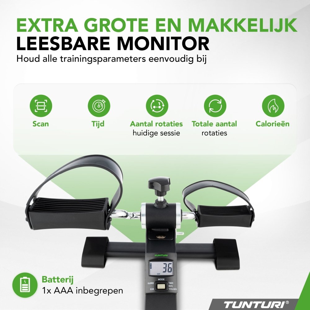 Tunturi Mini Bike Pro zwarte stoelfiets met grote digitale monitor en bedieningsknoppen