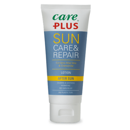 Care Plus Care & Repair After Sun lotion 100 ml in witte tube met blauw en geel etiket voor huidherstel