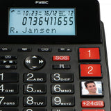 Detail van groot toetsenbord Fysic seniorentelefoon met rode snelkeuzetoetsen