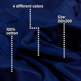 Close-up donkerblauw katoen dekbedovertrek 150x200 cm met weefstructuur