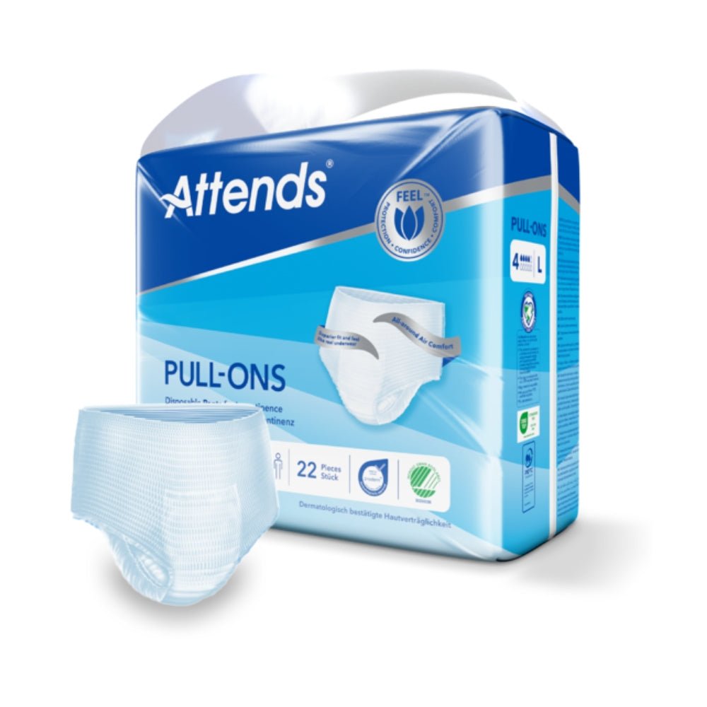 Attends Pull-Ons maat L mesh incontinentiebroekje naast verpakking