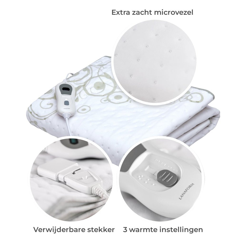 Lanaform microvezel elektrische deken met 3 warmtestanden en losse stekker