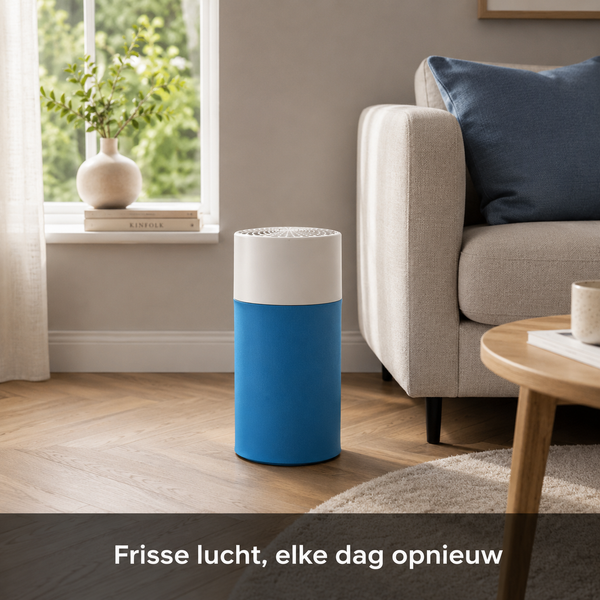 Blueair Blue Pure 411 blauwe luchtreiniger in woonkamer