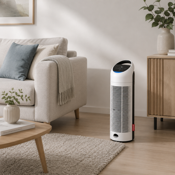 Boneco P370 witte luchtreiniger met HEPA-filter en UV-C lamp in woonkamer