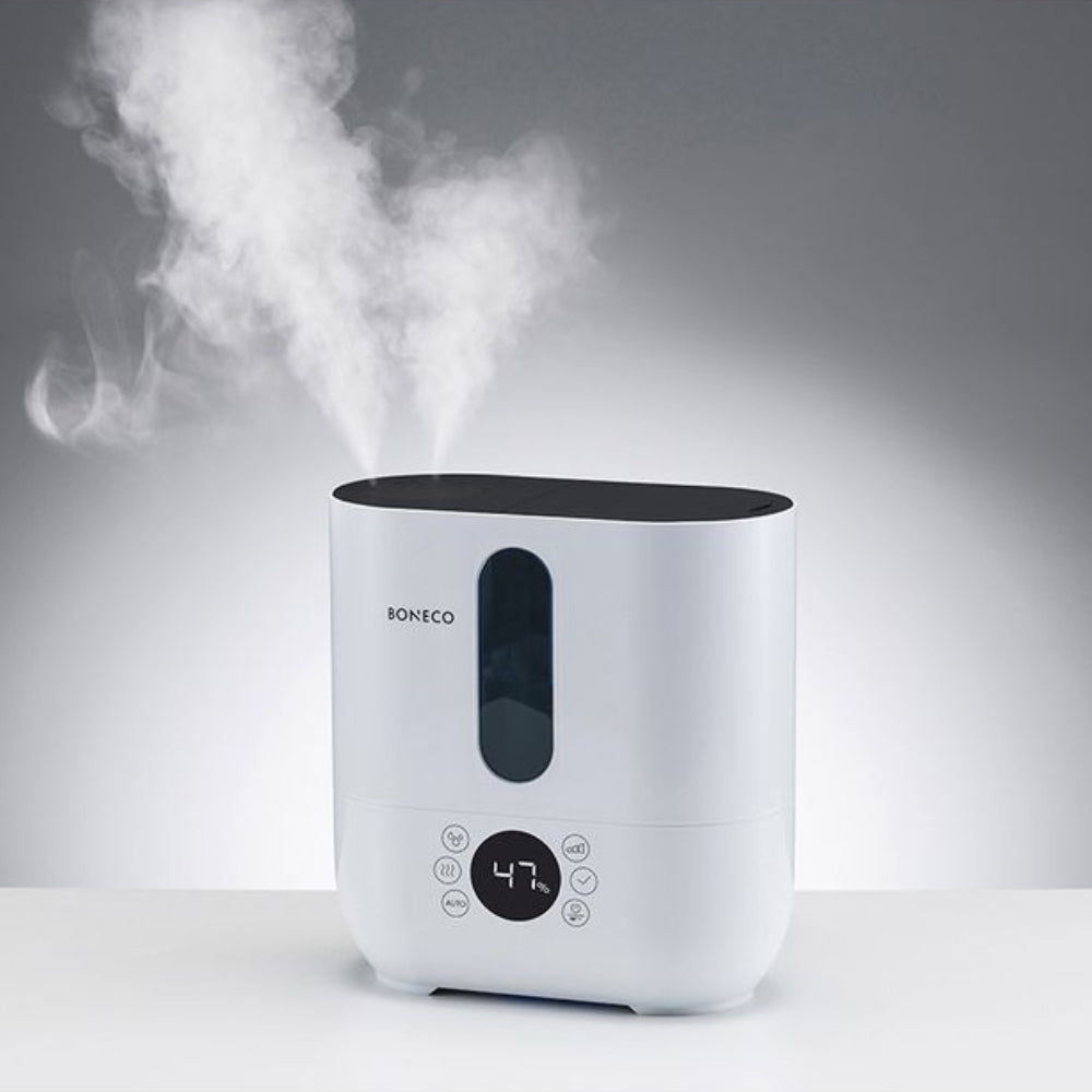 Boneco U350 witte ultrasone luchtbevochtiger met digitale display en neveluitstoot