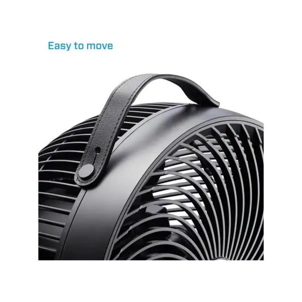 Close-up handvat en spiraalrooster van zwarte Clean Air Optima ventilator