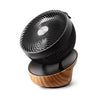 Vooraanzicht Clean Air Optima ventilator met gebogen houten voet en zilveren logo