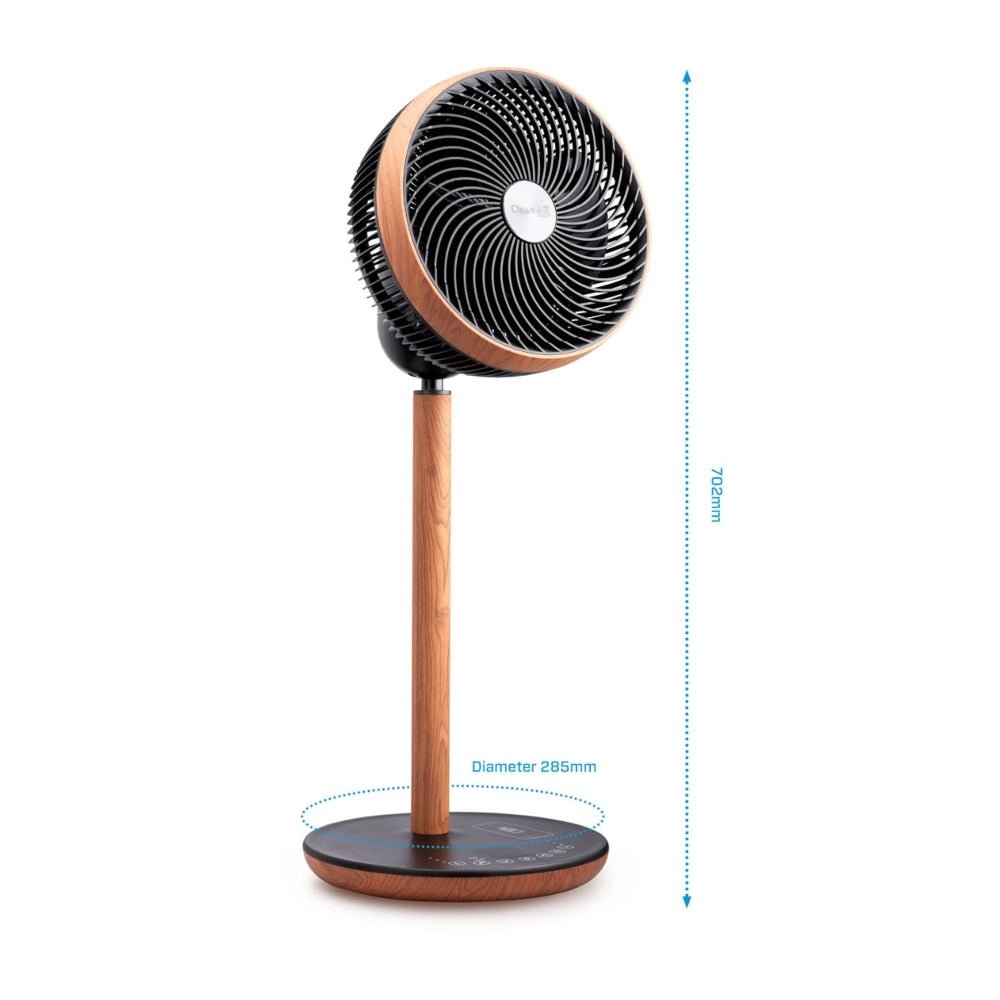 Maatvoering Clean Air Optima ventilator: 702 mm hoog met houten details