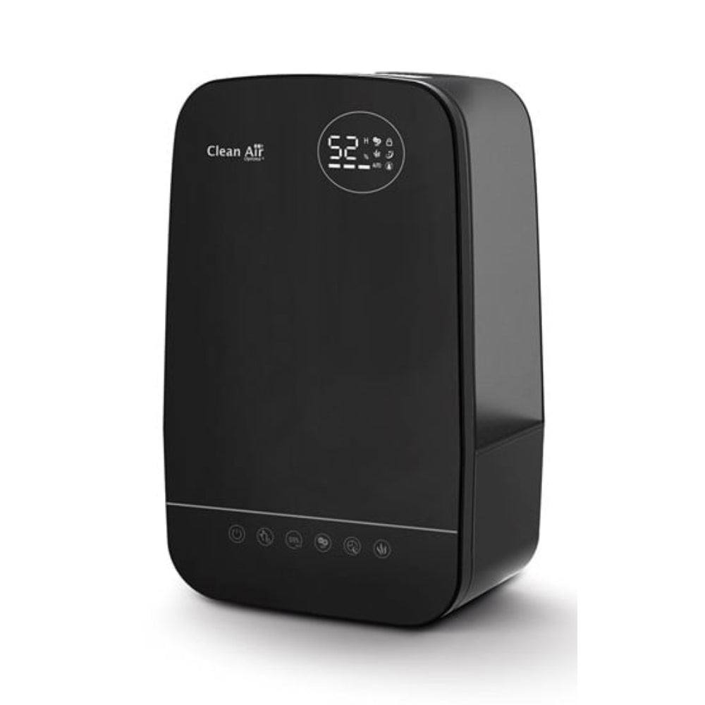 Zwarte Clean Air Optima luchtbevochtiger met glanzende afwerking en LCD-display