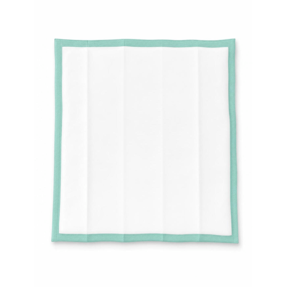 Witte onderlegger 60x60 cm met mintgroene geborduurde rand, zacht en absorberend