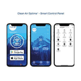 Smartphone toont Clean Air Optima app voor luchtontvochtiger bediening
