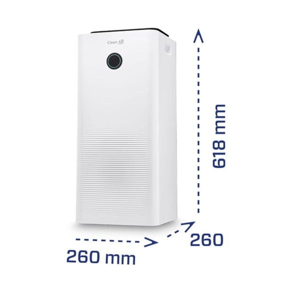 Clean Air Optima CA-707 witte luchtontvochtiger met display en afmetingen 618x260 mm