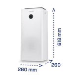 Clean Air Optima CA-707 witte luchtontvochtiger met display en afmetingen 618x260 mm