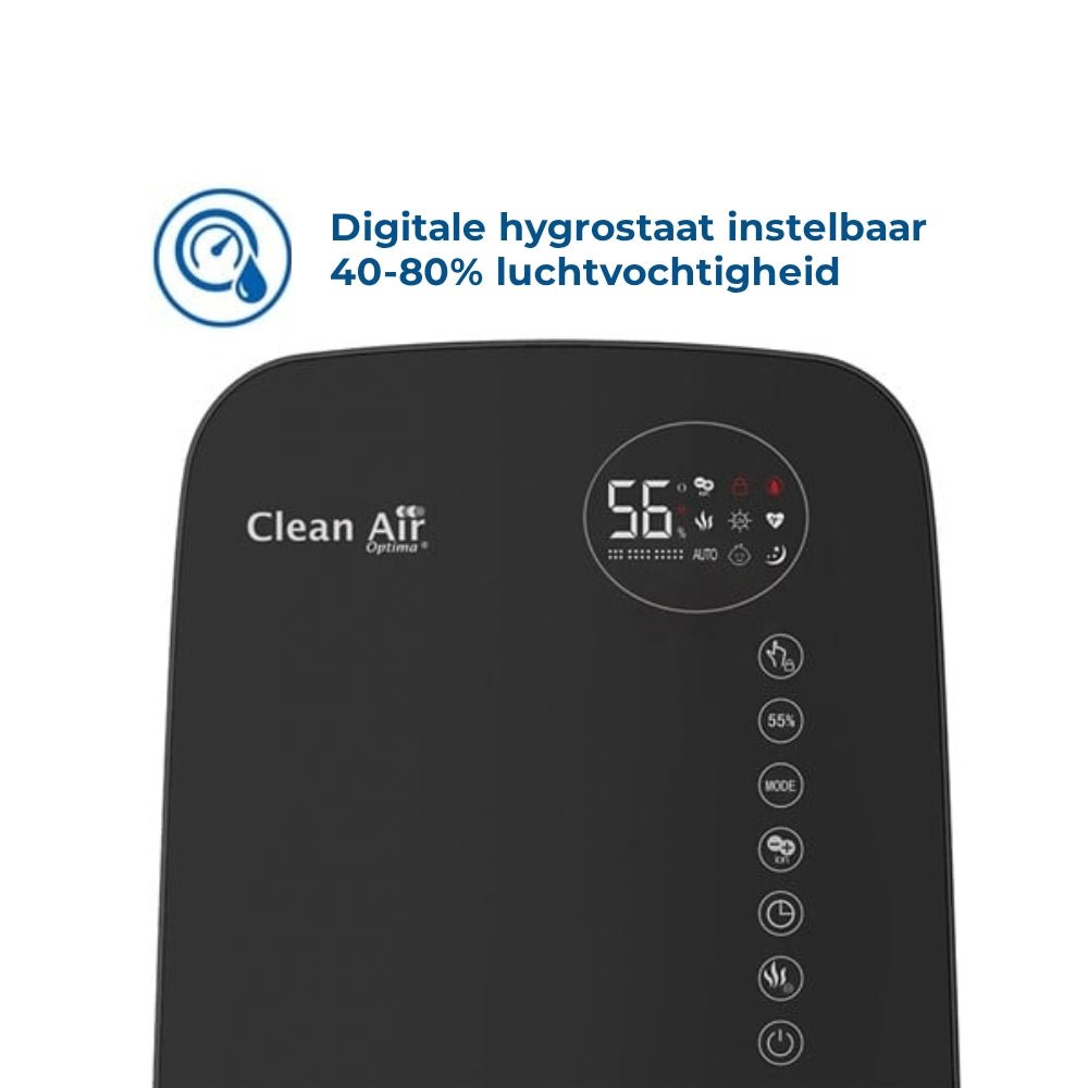 Zwarte Clean Air Optima luchtbevochtiger met digitale hygrostaat 40-80% instelbaar