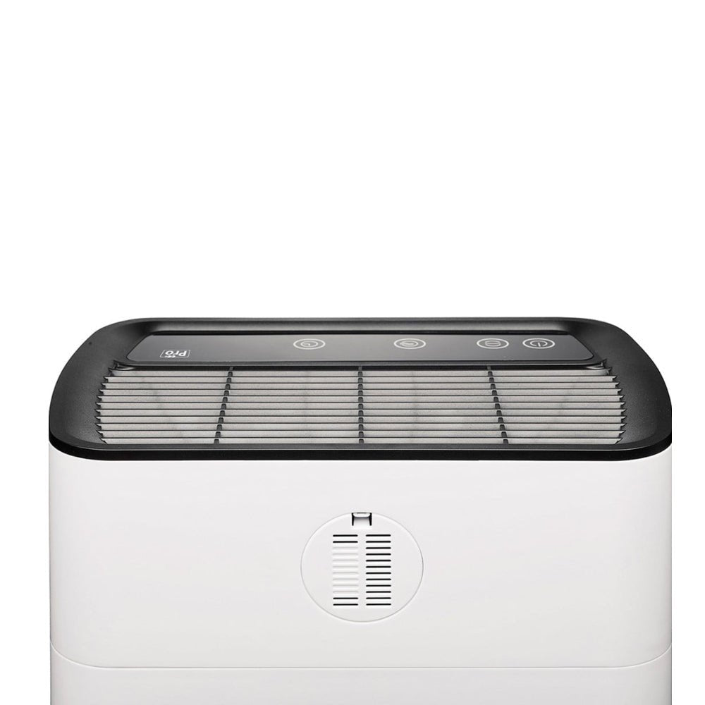 Bovenkant Clean Air Optima luchtreiniger met uitblaasgaten en bedieningsymbolen Pro model