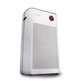 Witte Clean Air Optima luchtreiniger met zwarte bovenrand en driehoekpatroon op voorkant