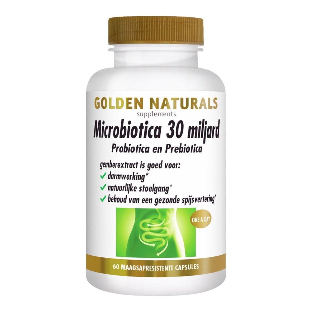 Golden Naturals Microbiotica 30 miljard probiotica en prebiotica met 60 maagresistente capsules