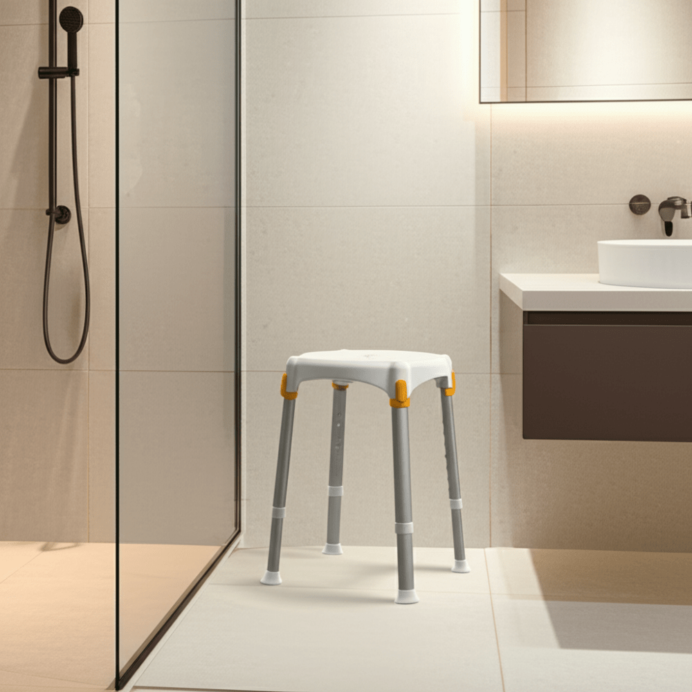 King douchekruk rond wit met antislip doppen in badkamer