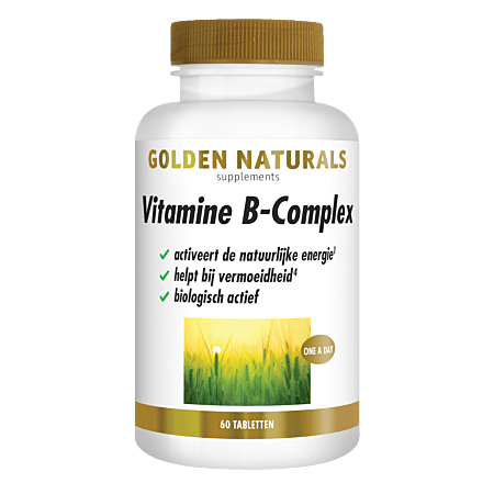 Golden Naturals Vitamine B-complex fles met etiket, 60 veganistische tabletten