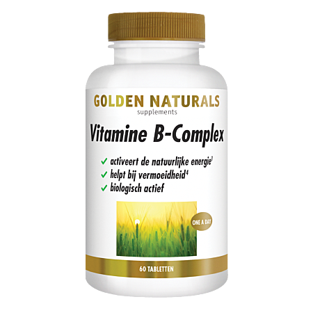 Golden Naturals Vitamine B-complex fles met etiket, 60 veganistische tabletten