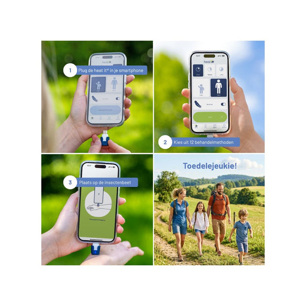 Stappenplan Heat-it app gebruik voor insectenbeten behandeling