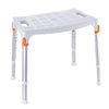 Wit rechthoekig douchestoel met aluminium frame, verstelbare poten en antislip zitting
