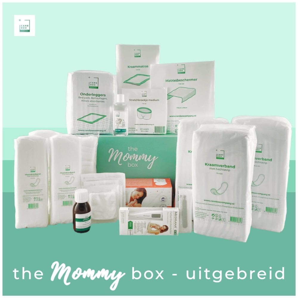 Mommy box uitgebreid kraampakket met verzorgingsproducten en thermometer