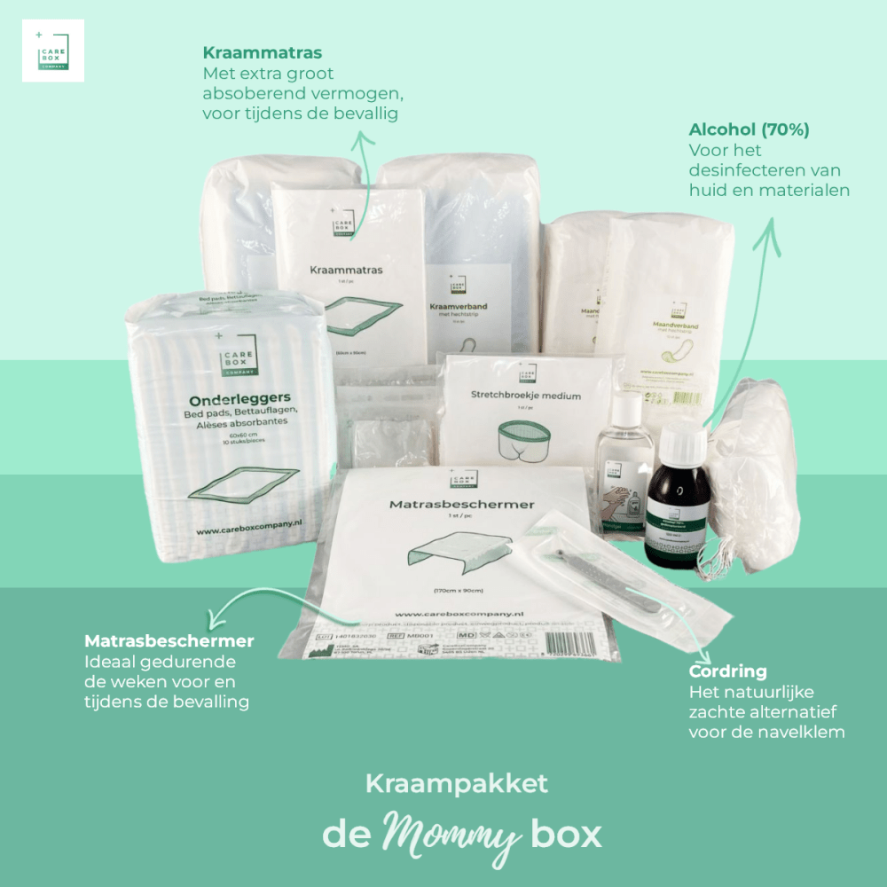 Mommy box basis met alcohol, cordring en extra groot absorberend kraammatras