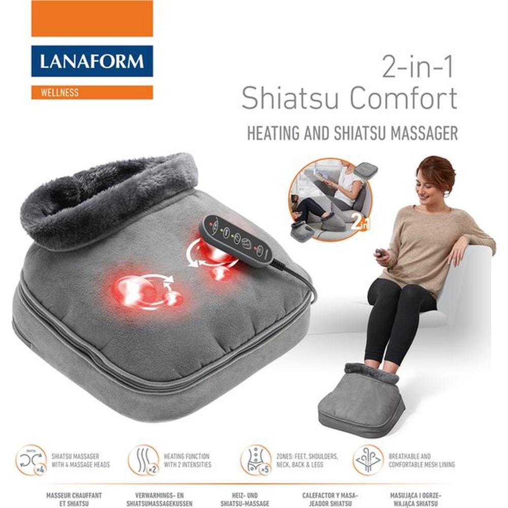 Grijze 2-in-1 Shiatsu verwarmingsmassagekussen met rode lichteffecten